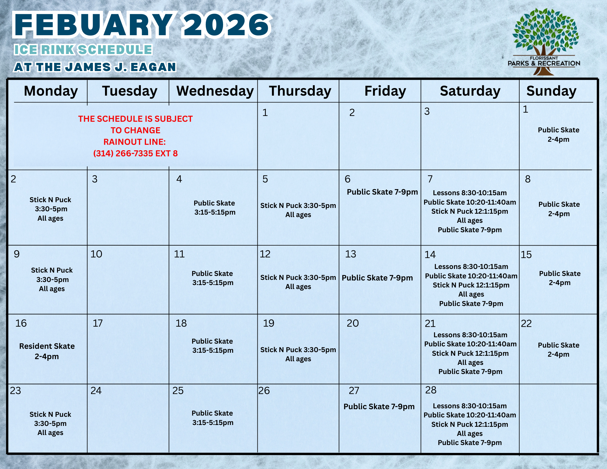 feb ice schedule
